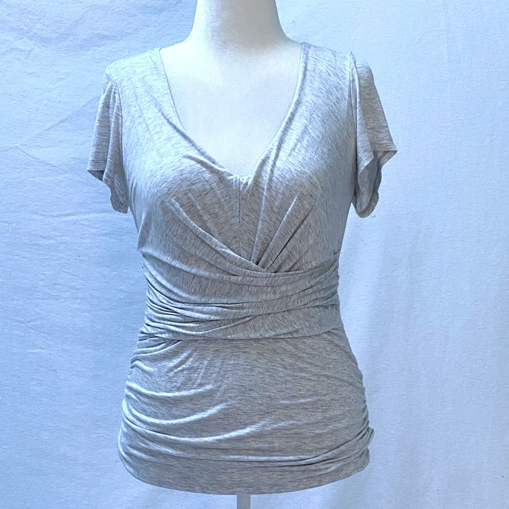 Anthropologie Bordeaux Light Gray V-Neck Ruched Blouse - NWOT